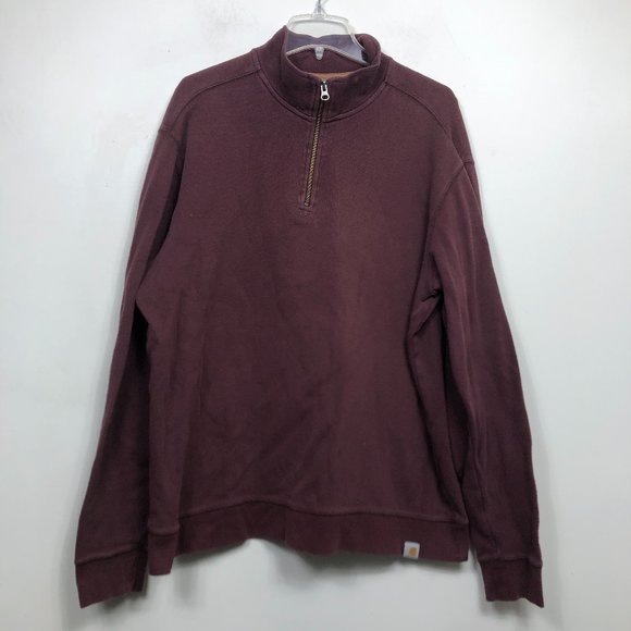 Carhartt Other - Carhartt 1/4 Zip Pullover Sweater Red Cotton Elbow